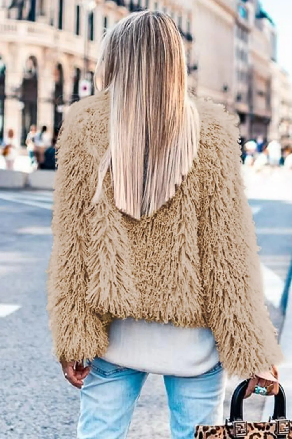 Aoang Women's 2025 Winter Coats Fleece Cropped Jacket Faux Fur Long Sleeve Shaggy Warm Outerwear Fall Clothes