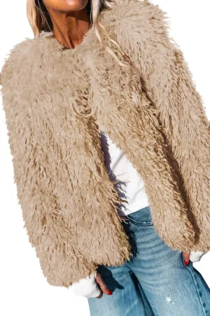 Aoang Women's 2025 Winter Coats Fleece Cropped Jacket Faux Fur Long Sleeve Shaggy Warm Outerwear Fall Clothes