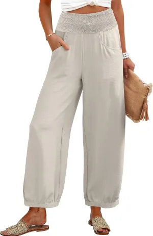 Caracilia Women Wide Leg Palazzo Pants 2025 Summer Casual High Waist Flowy Loose Boho Beach Vacation Lantern Pants