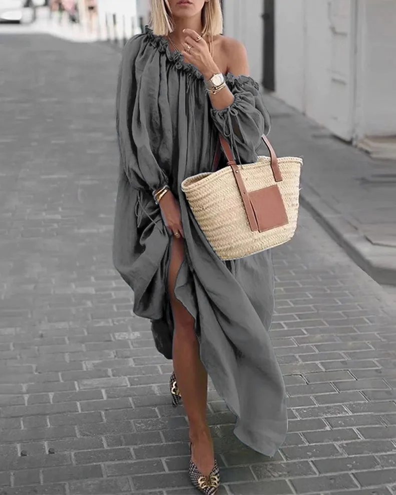 Casual Solid Color One Neck Dress