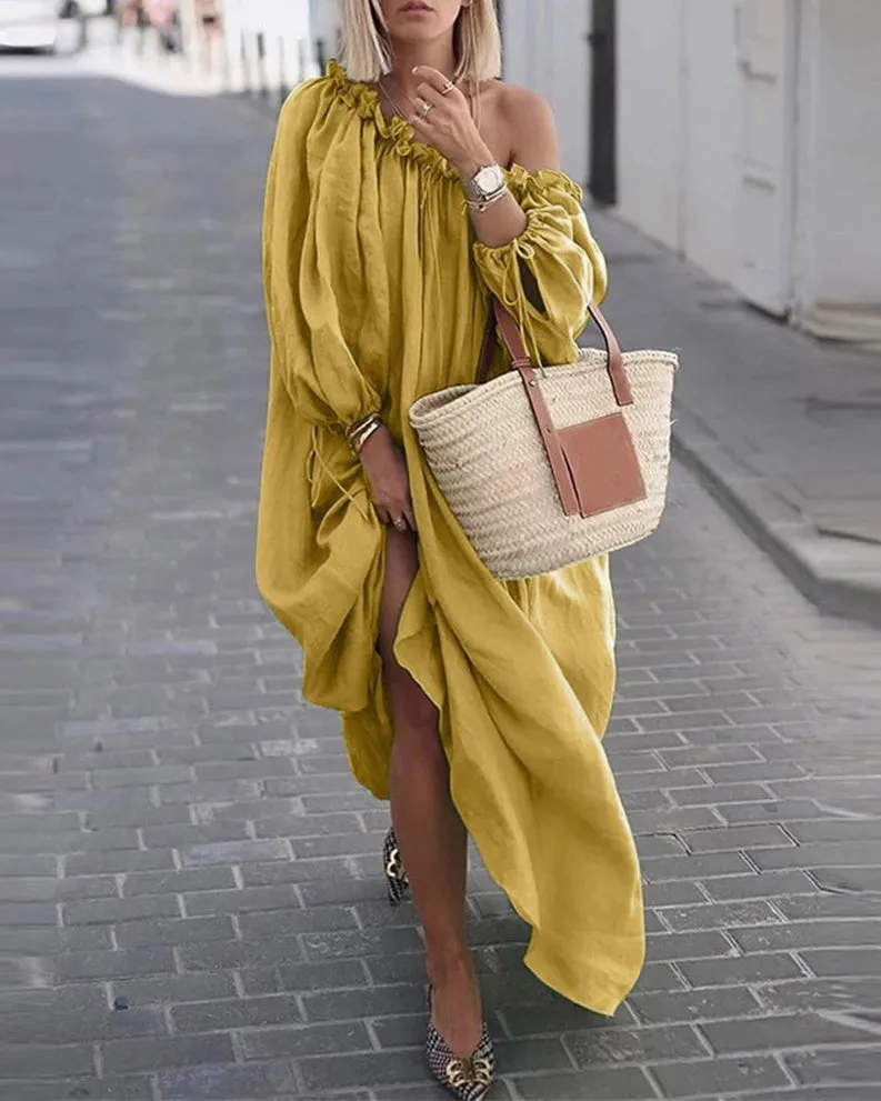 Casual Solid Color One Neck Dress