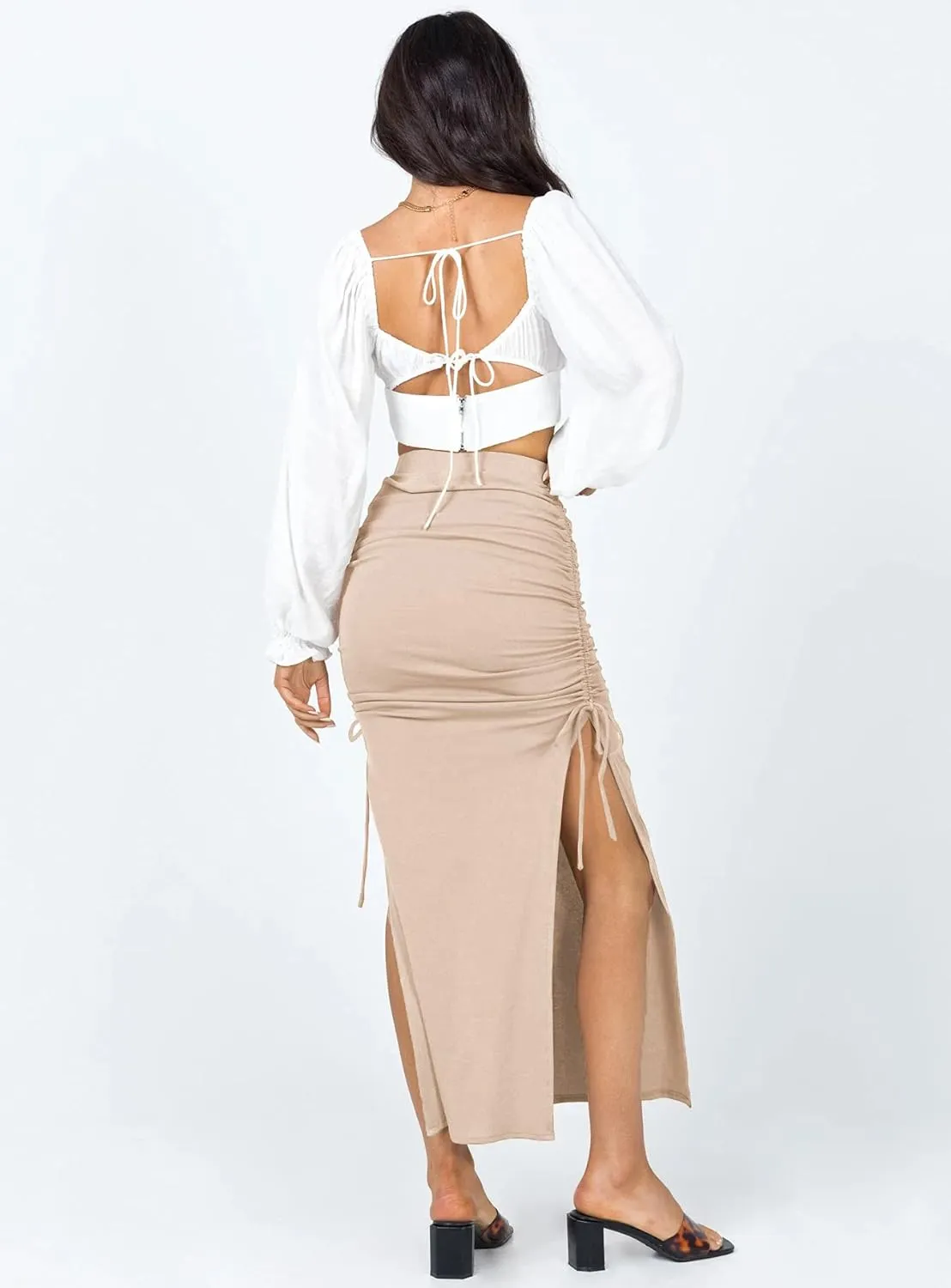 Daysskk Womens Skirts Midi Length Sweater Knit Skirt with Slit for Casual and & Work