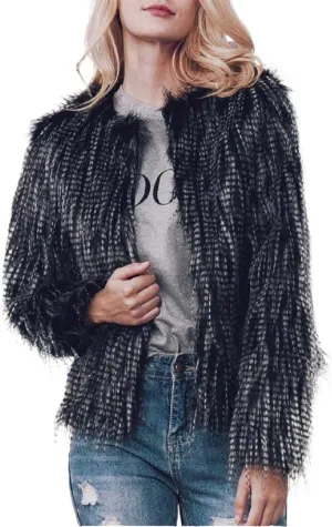 Edary Women Faux Fur Jacket Long Sleeve Coat Short Open Front Fur Coat Winter Warm Shaggy Faux Fur Parka for Women and Girl
