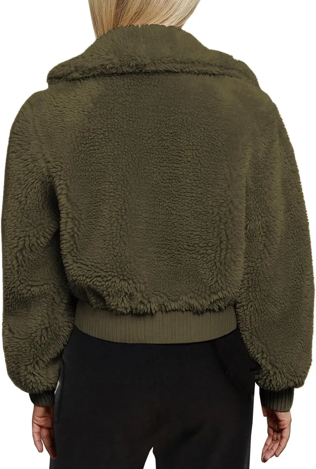 FANCYINN Womens Teddy Cropped Faux Fur Jacket Furry Lapel Coat Zip Up with Pockets Warm Winter