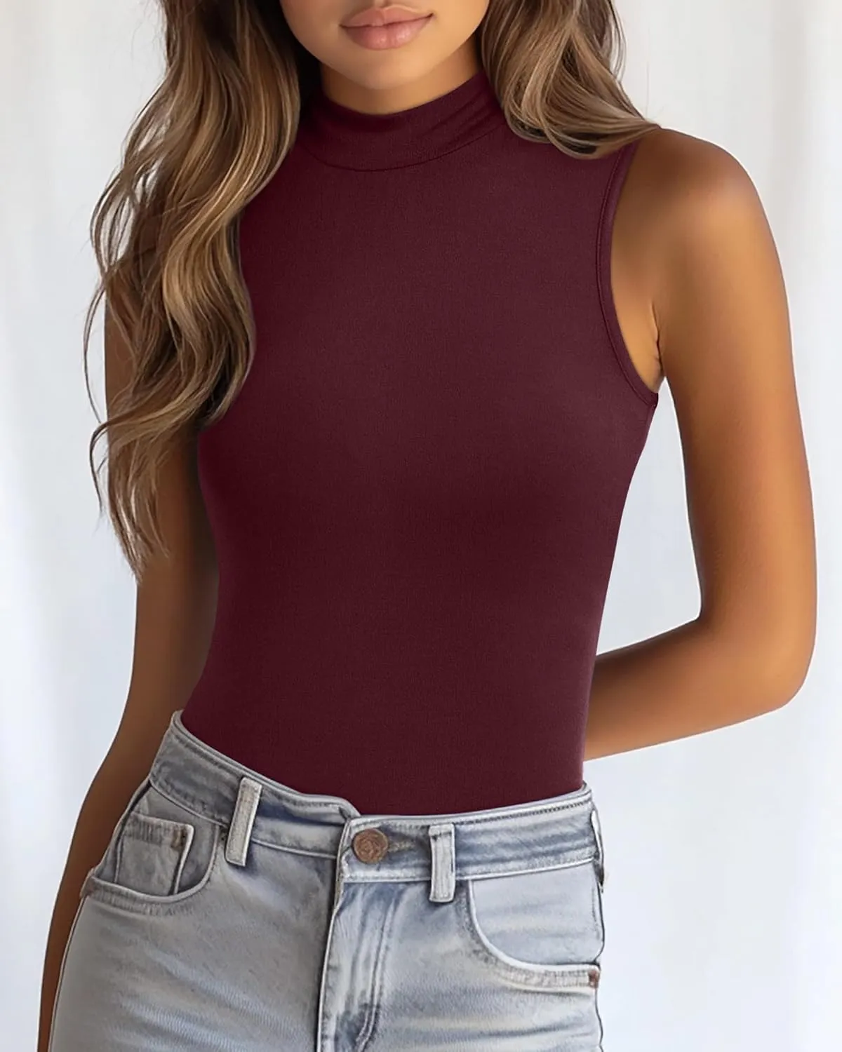 Ficerd 3 Pack Womens Sleeveless Tank Tops, Mock Neck Cotton Summer Shirts Slim Fit Stretch Tops Basic Lightweight Knit Tee