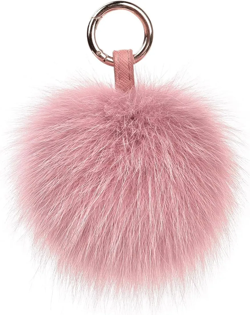 Genuine Fox Fur Pom Pom Keychain Bag Purse Charm large Fluffy Fur Ball Keychains