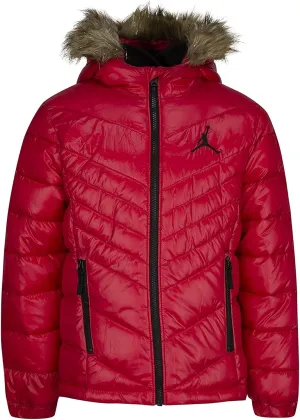 Jordan Girl's Faux Fur Trim Pearlescent Puffer Jacket (Little Kids/Big Kids)