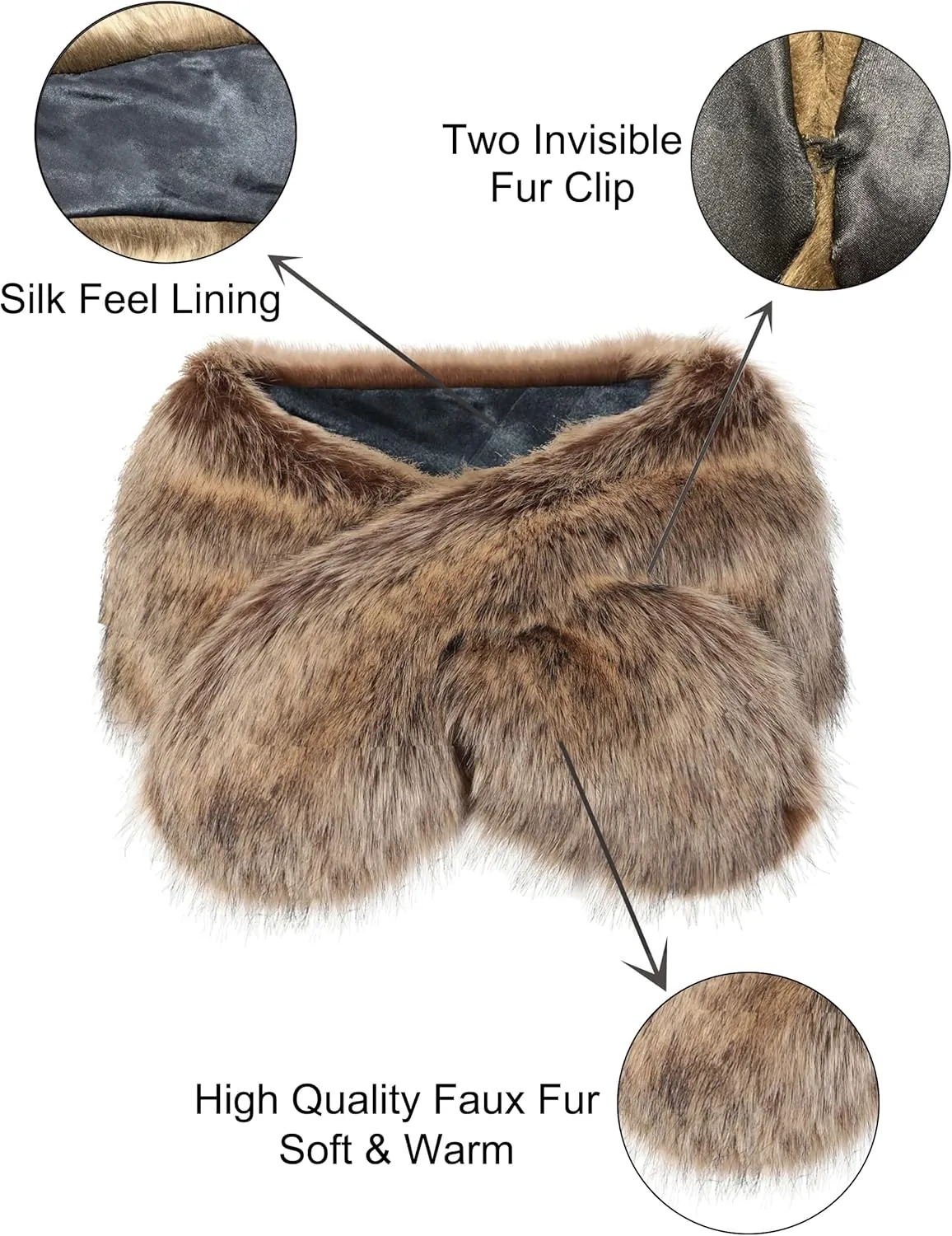 LA CARRIE Women's Faux Fur Collar Scarf Wrap Cold Winter Warmer