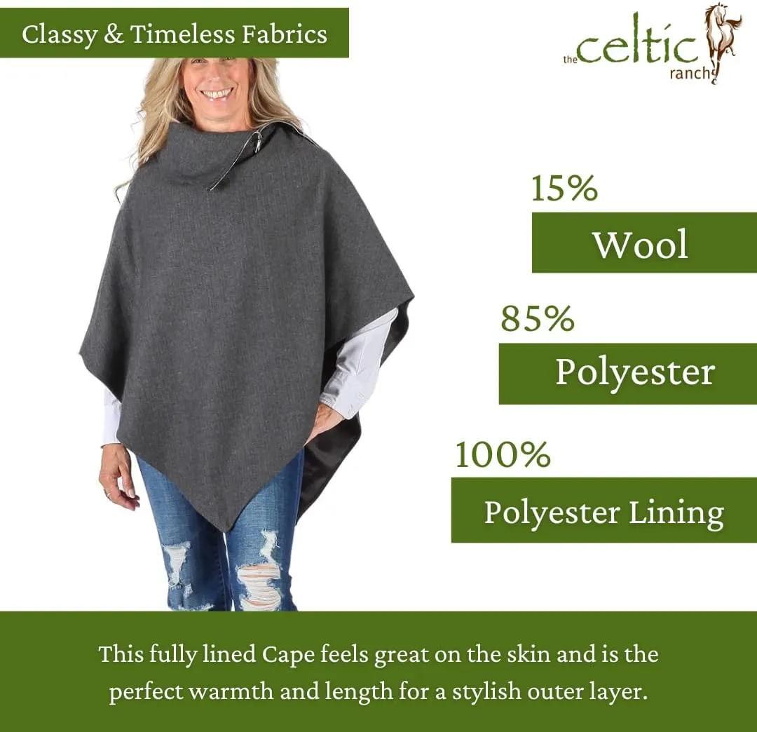 Lined Poncho Cape Coat for Women in Herringbone Wool Blends and Tartan Cotton Blend for Warmth and Style