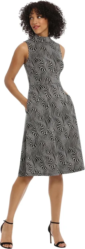Maggy London Women's Mock Neck Sleeveless Fit and Flare Dress