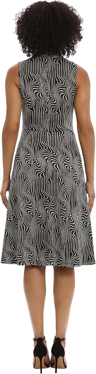 Maggy London Women's Mock Neck Sleeveless Fit and Flare Dress