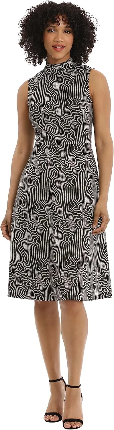 Maggy London Women's Mock Neck Sleeveless Fit and Flare Dress