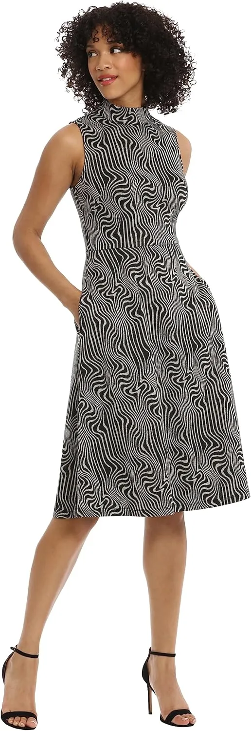 Maggy London Women's Mock Neck Sleeveless Fit and Flare Dress