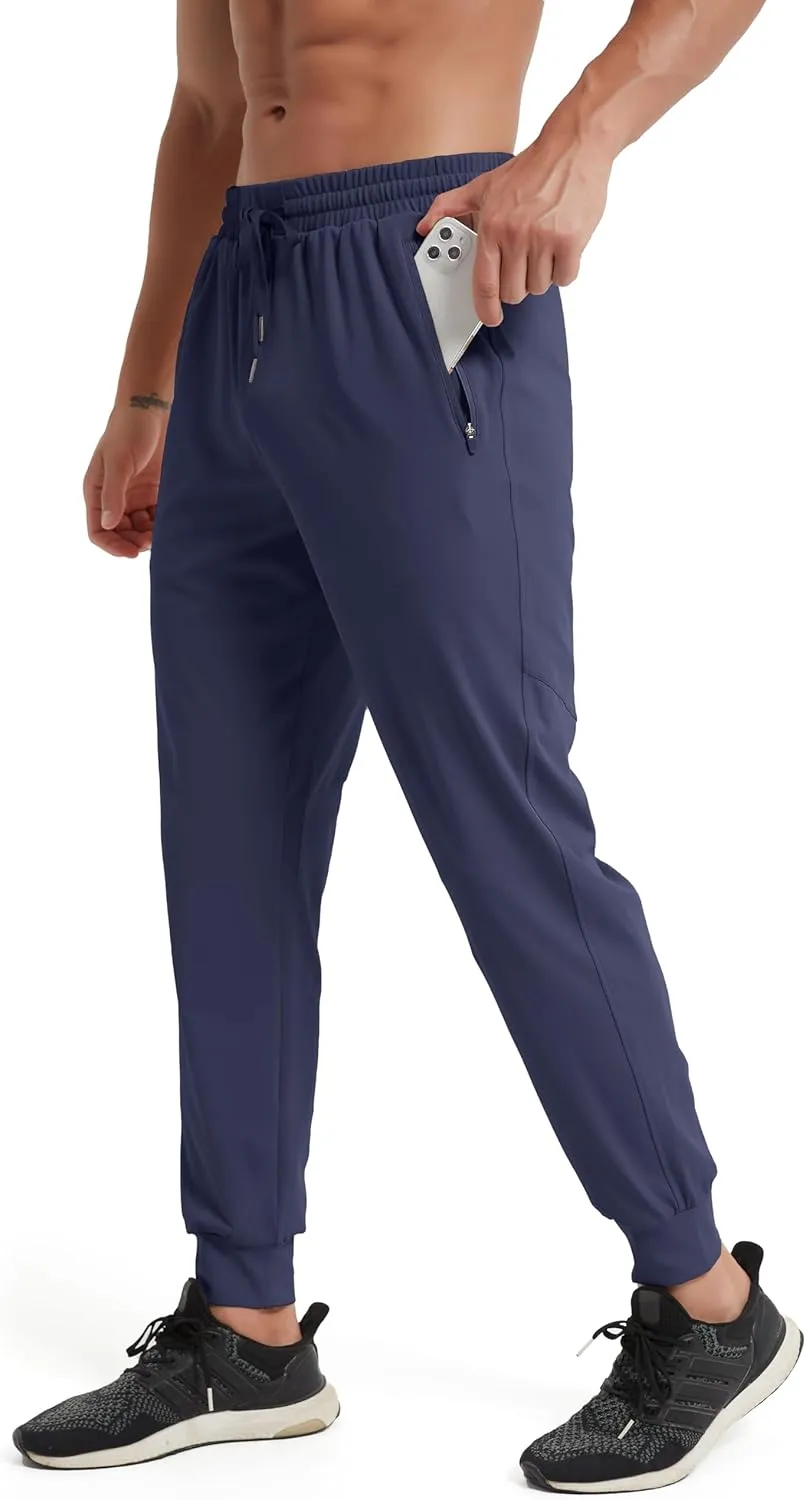 Men's Athletic Jogging Hiking Pants Lightweight Quick Dry Pants Gym Running Sweatpants Workout with Zipper Pockets