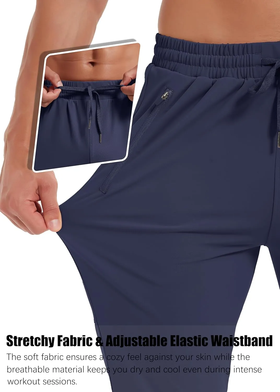 Men's Athletic Jogging Hiking Pants Lightweight Quick Dry Pants Gym Running Sweatpants Workout with Zipper Pockets