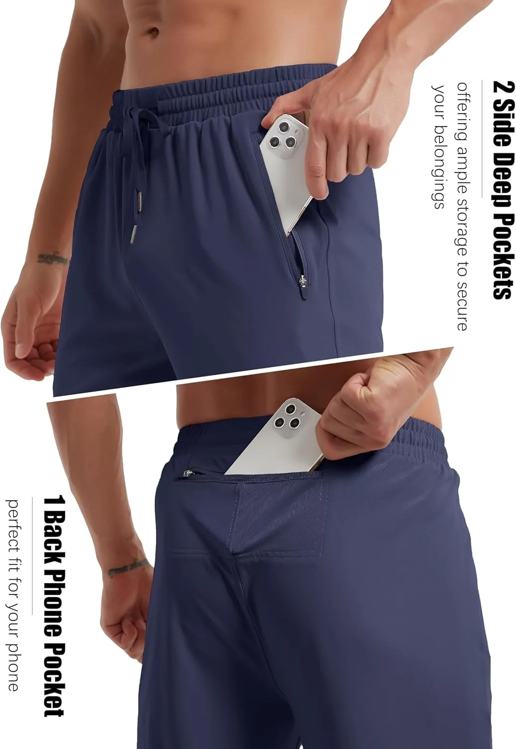 Men's Athletic Jogging Hiking Pants Lightweight Quick Dry Pants Gym Running Sweatpants Workout with Zipper Pockets