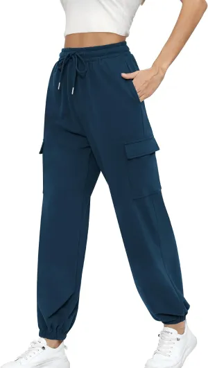 Missufe Women's Joggers Sweatpants Elastic High Waist Drawstring Cinch Bottom Casual Pants with Pockets