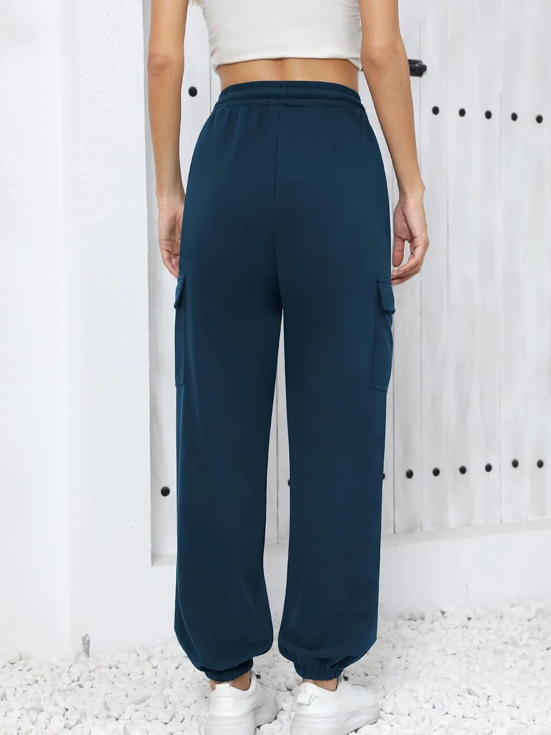 Missufe Women's Joggers Sweatpants Elastic High Waist Drawstring Cinch Bottom Casual Pants with Pockets