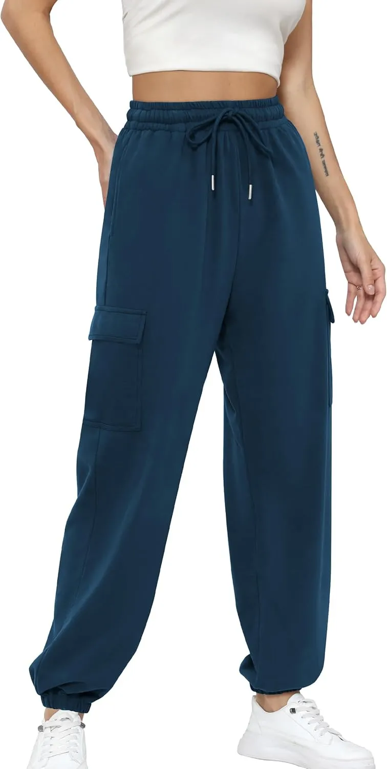 Missufe Women's Joggers Sweatpants Elastic High Waist Drawstring Cinch Bottom Casual Pants with Pockets