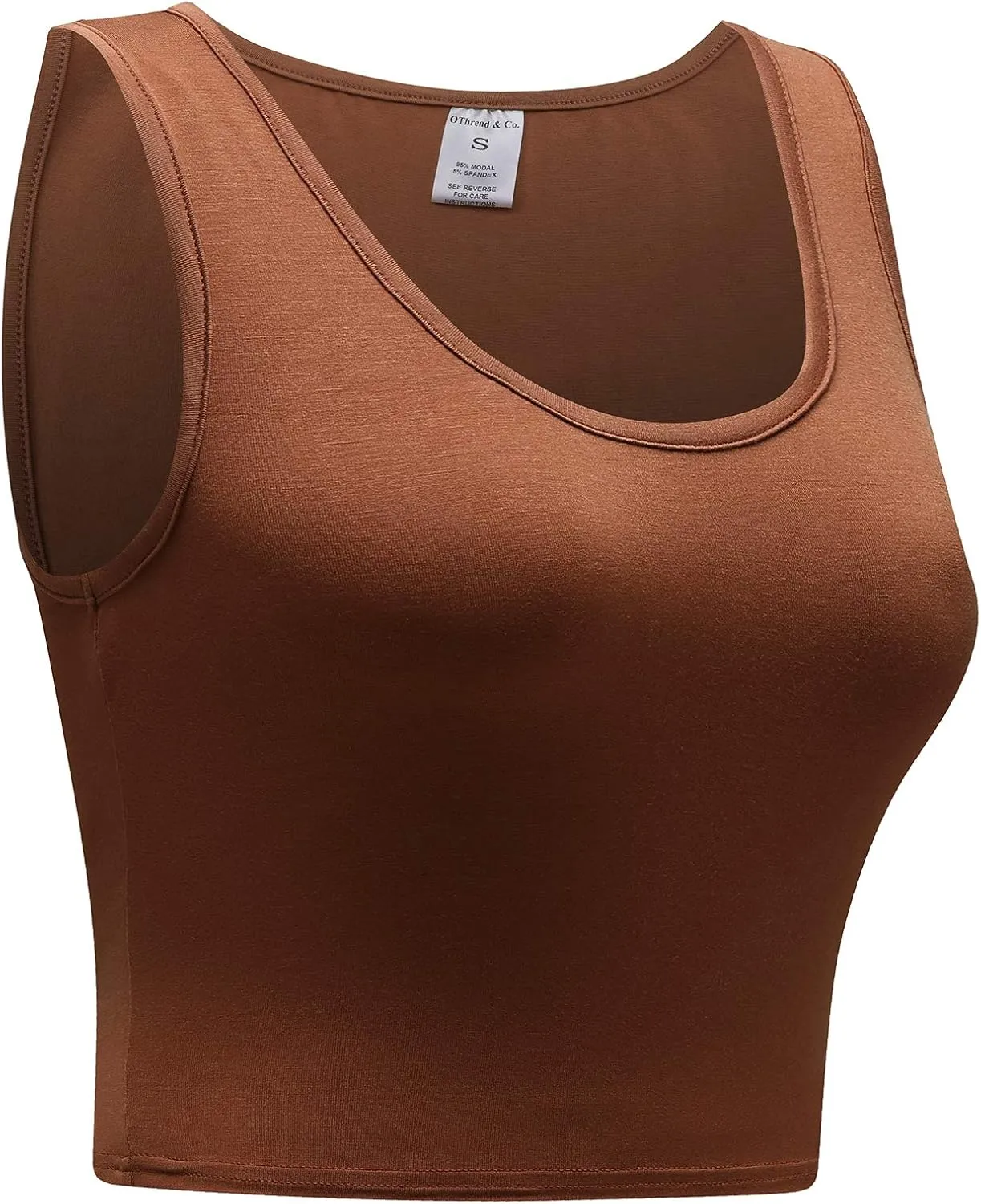 OThread & Co. Women's Basic Crop Tops Stretchy Casual Scoop Neck Sleeveless Crop Tank Top