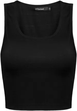 OThread & Co. Women's Basic Crop Tops Stretchy Casual Scoop Neck Sleeveless Crop Tank Top