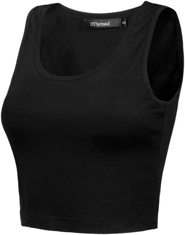 OThread & Co. Women's Basic Crop Tops Stretchy Casual Scoop Neck Sleeveless Crop Tank Top