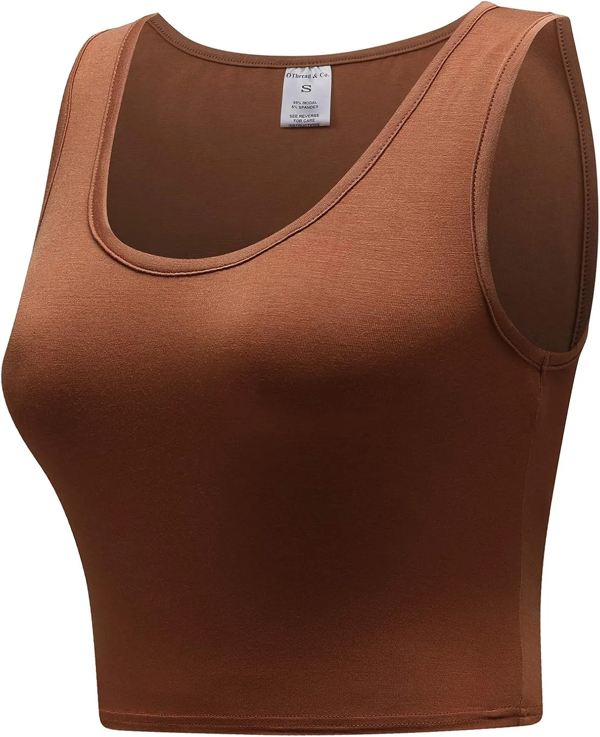 OThread & Co. Women's Basic Crop Tops Stretchy Casual Scoop Neck Sleeveless Crop Tank Top