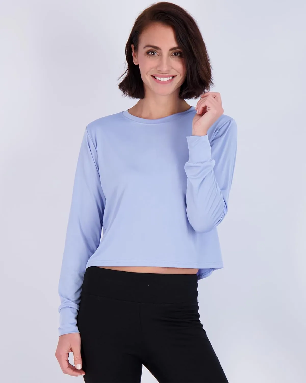 Real Essentials 5 Pack: Women's Dry Fit Crop Top - Long Sleeve Crew Neck Stretch Athletic Tee (Available in Plus Size)