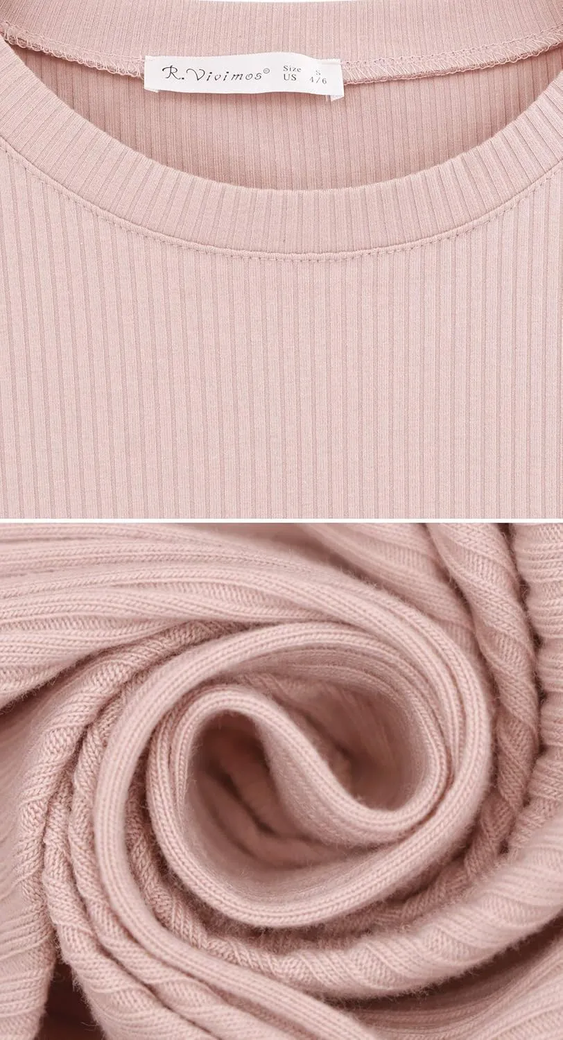 R.Vivimos Women's Fall Winter Cotton Long Sleeves Ruffle Casual Knit Sweater Swing Flare Mini Dress