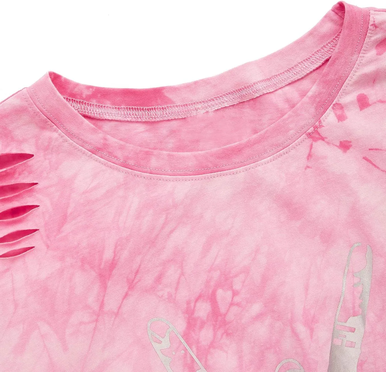 SweatyRocks Women's Short Sleeve T Shirt Graphic Print Distressed Crop Top