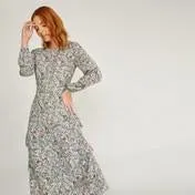 Tiered Painterly Floral Dress