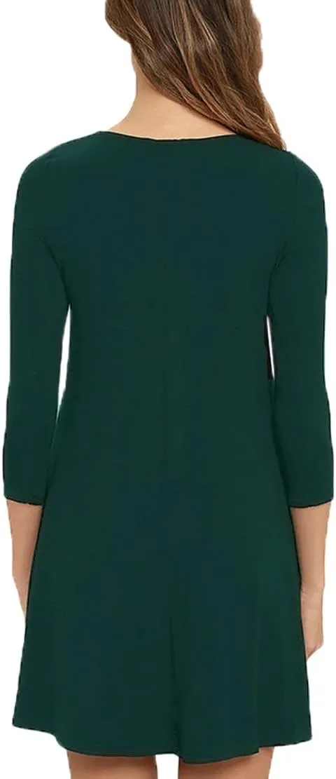 VIISHOW Womens Round Neck 3/4 Sleeves A-line Casual Tshirt Dress with Pocket
