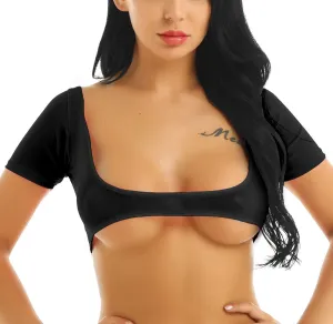Women's Mesh Open Bust Short Sleeve Belly Dance Crop Top
