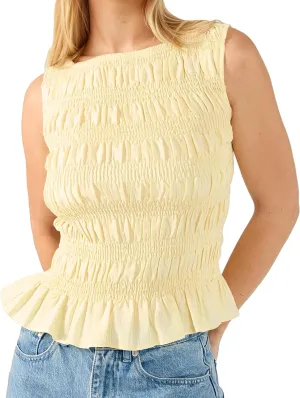 Womens Smocked Shirred Ruffle Top Summer Sleeveless Tiered Ruched Pleated Shirts Peplum Hem Going Out Crop Tee Y2K