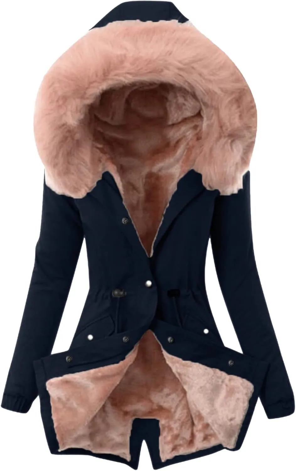 Women's Thick Fleece Lined Parka Faux Fur Collar Camouflage Solid Winter Coats Hooded Jackets Military Anorak Pockets