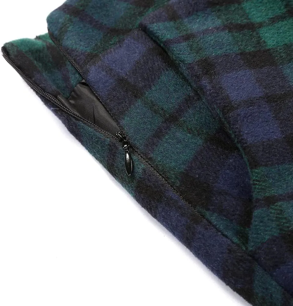 Ylingjun Long Plaid Wool Skirt for Womens Winter Fall High Elastic Waist A Line Flared Pleated Wool Skirts