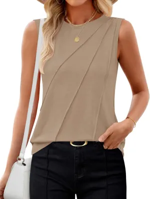 ZESICA Women's Summer Pleated Tank Top Sleeveless Crewneck Business Casual Loose Tops Shirts 2025 Fashion Clothes Outfits