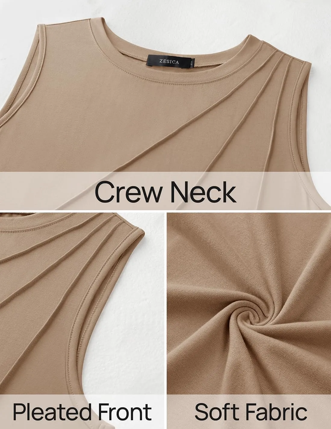 ZESICA Women's Summer Pleated Tank Top Sleeveless Crewneck Business Casual Loose Tops Shirts 2025 Fashion Clothes Outfits